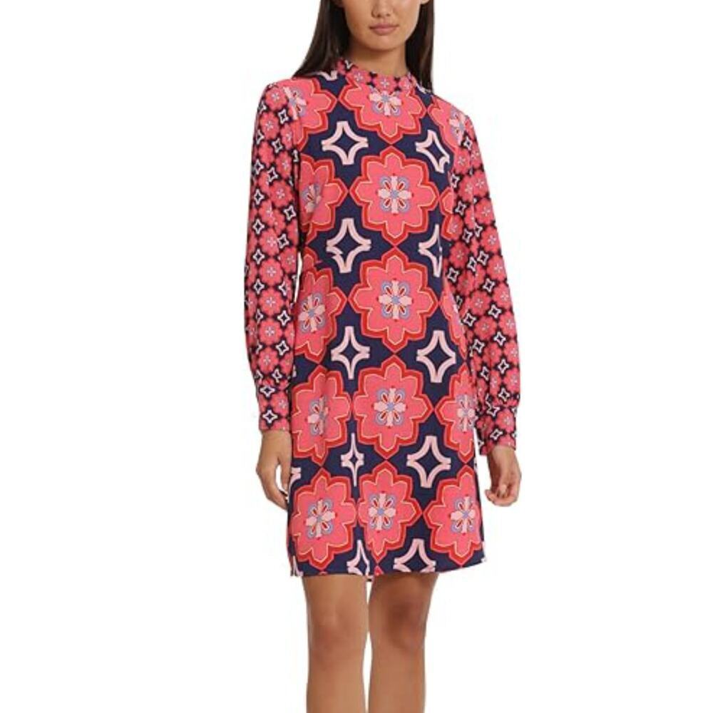 NWT DONNA MORGAN Women's Mock Neck Long Sleeve Floral Print Shift Mini Dress